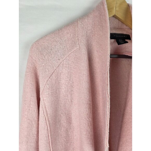 Tahari Women's Jacket Size Medium Pink Open Front Long Trench Coat Wool Blend - Picture 3 of 15